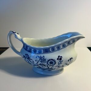 Vintage J & G Meakin Blue & White Floral Ceramic Gravy Boat